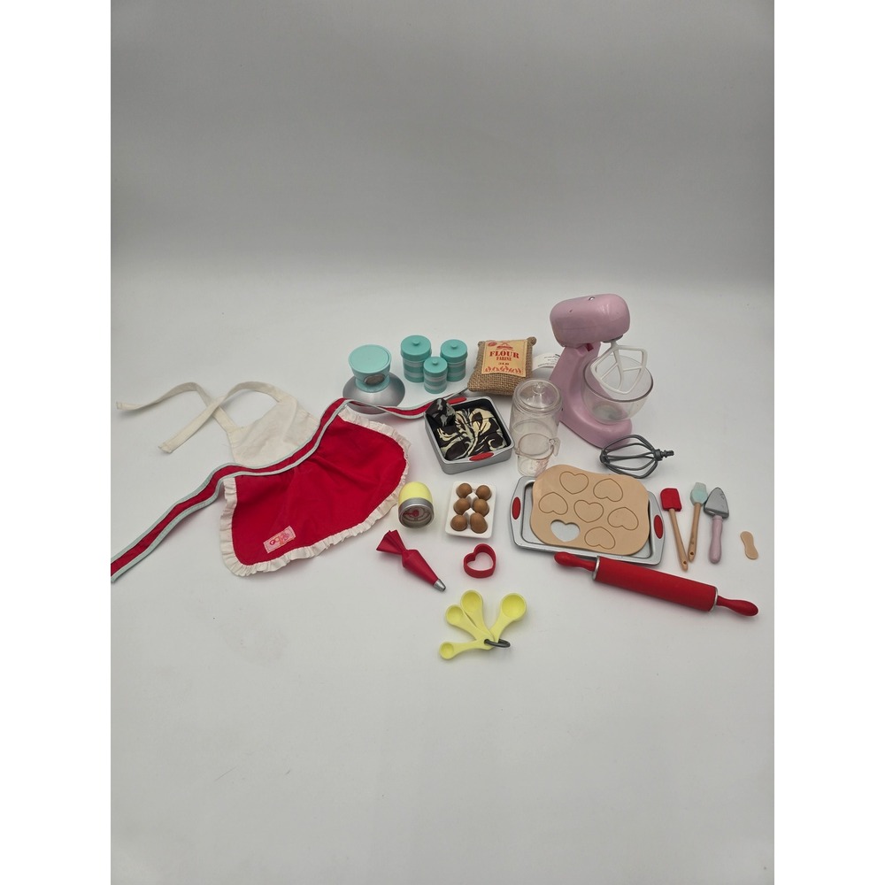 Our Generation Master Baker 18 inch Doll Kitchen Accessory Set Pink Stand Mixer